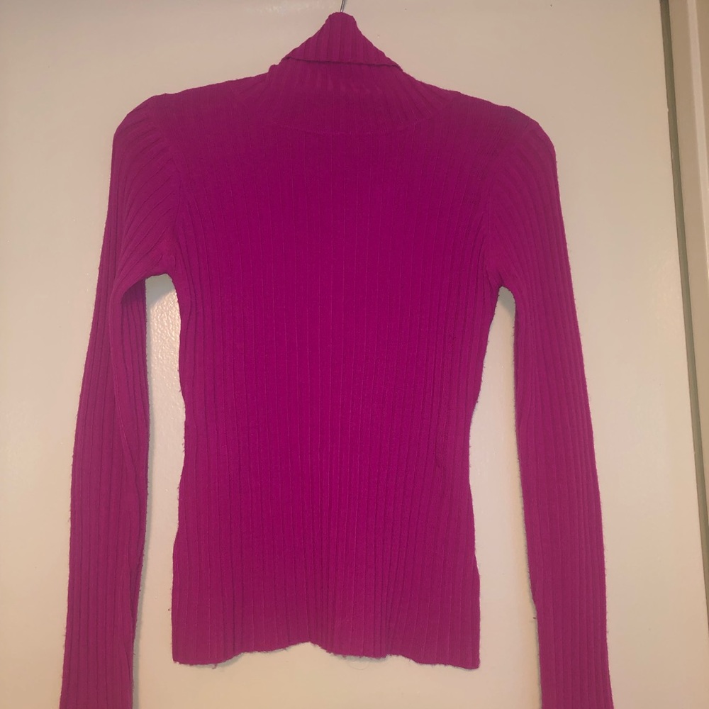 Free People Small Fuschia Ribbed Turtle Neck - Picture 6 of 7